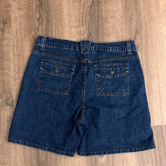 Kikit Denim Boyfriend Dark Wash Button Flap Square Pocket Sailor Shorts Sz 14 - Picture 8 of 9